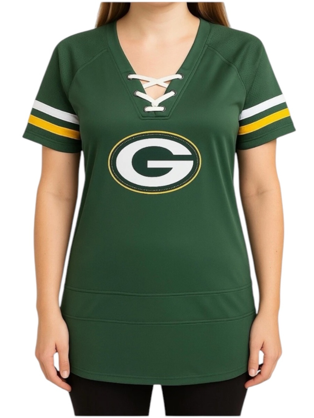 NFL Team Apparel Jersey Top Small Green Bay Packers Lace Up Tunic HiLo Sporty